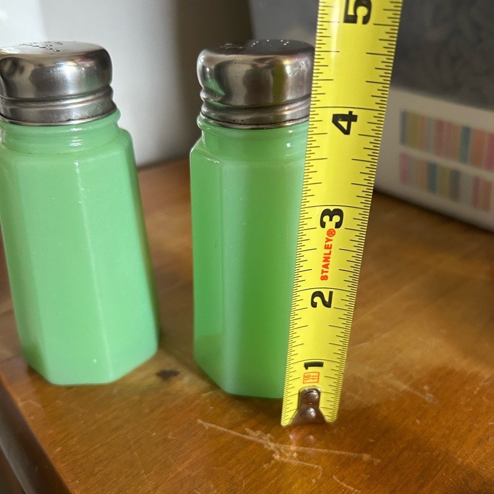 Green Glass Salt and Pepper Shakers - Picture 5 of 7